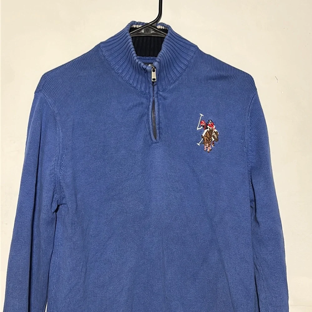 Vintage Polo Ralph Lauren Blue Embroidered Detail Quarter Zip Size L - Picture 3 of 8
